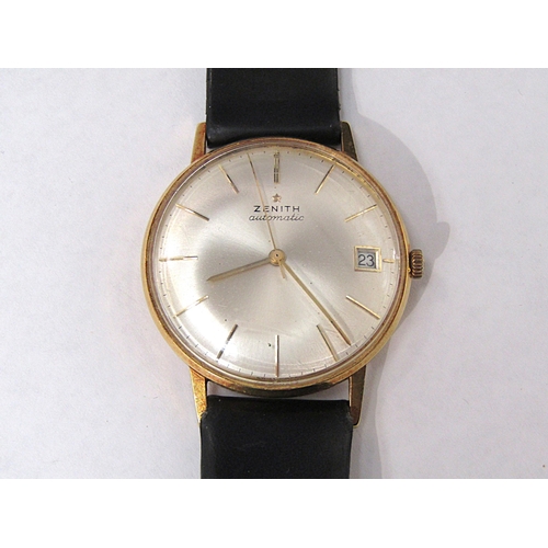 8182 - ZENITH: An 18ct gold cased Zenith automatic wristwatch on leather strap, dial with baton markers, ce... 