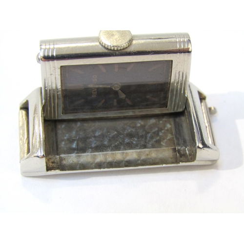 8173 - A rare early 1930s 18ct white gold Reverso ladies wristwatch, the black dial with baton markers and ... 