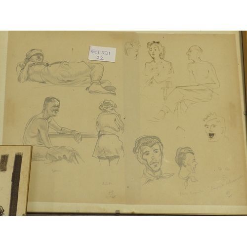 6062 - HENRY HOLZER (1907-2007) A collection of framed and glazed figural sketches etc including a watercol... 