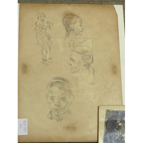 6062 - HENRY HOLZER (1907-2007) A collection of framed and glazed figural sketches etc including a watercol... 