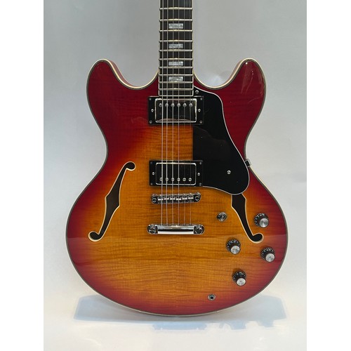 5080 - A Sire Larry Carlton model sunburst 335 style electric guitar with sunburst body