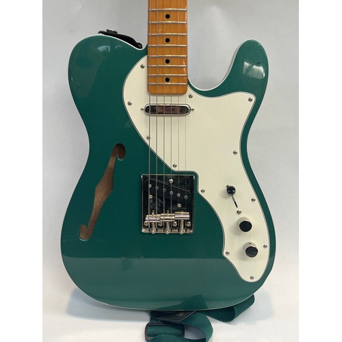 5076 - A Fender Squier Thinline Telecaster, green body, made in Indonesia, serial number 155122008922