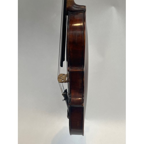 5051 - A German full size (4/4) violin marked 'Hopf' to back, sound post loose, two-piece figured back, cas... 