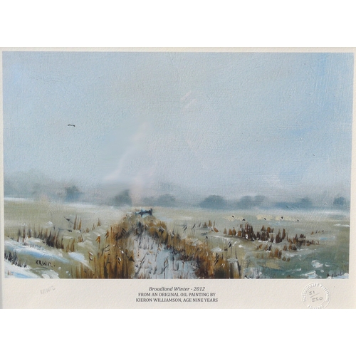 6063 - KIERON WILLIAMSON (b.2002) A framed and glazed limited edition print - 'Broadland Winter -2012'. Pen... 