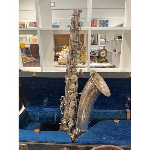 5060 - A C.G. Conn Ltd Lafleur London silver plate on brass tenor saxophone, serial T 279632 L in original ... 