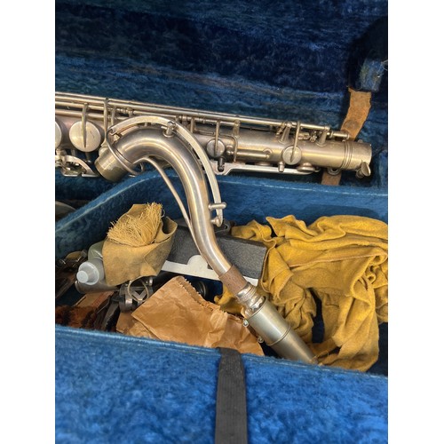 5060 - A C.G. Conn Ltd Lafleur London silver plate on brass tenor saxophone, serial T 279632 L in original ... 