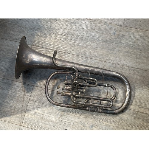 5058 - Two plated tenor horns and a brass baritone, all for spares