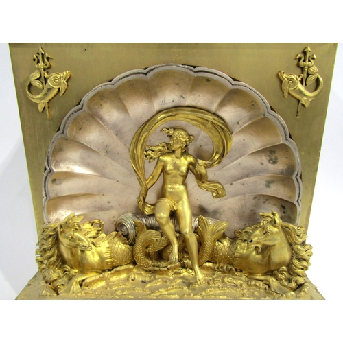 8046 - A 19th Century French gilt metal mantel clock depicting Amphitrite, wife of Poseidon. Central silver... 