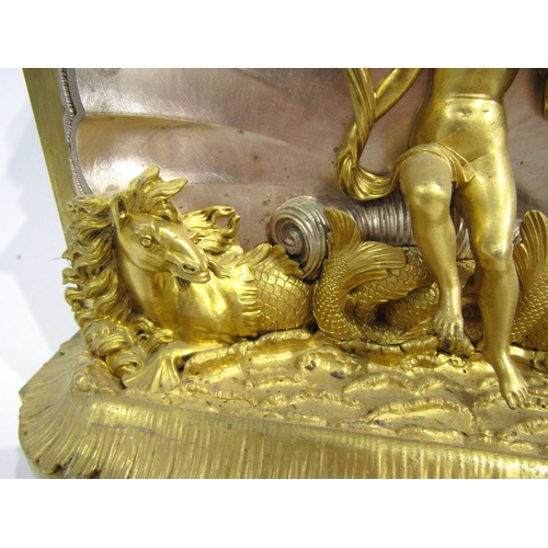 8046 - A 19th Century French gilt metal mantel clock depicting Amphitrite, wife of Poseidon. Central silver... 