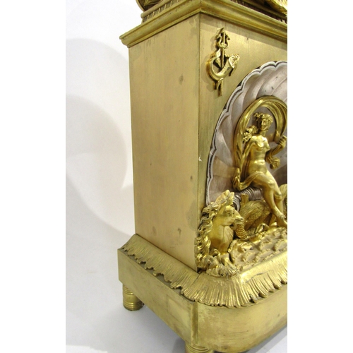 8046 - A 19th Century French gilt metal mantel clock depicting Amphitrite, wife of Poseidon. Central silver... 