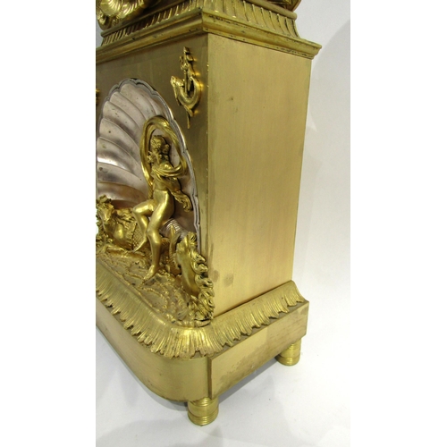 8046 - A 19th Century French gilt metal mantel clock depicting Amphitrite, wife of Poseidon. Central silver... 