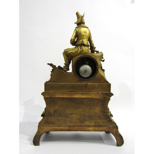 8047 - A 19th Century French gilt metal mantel clock by Henry Marc of Paris, the ornate base with dog head ... 