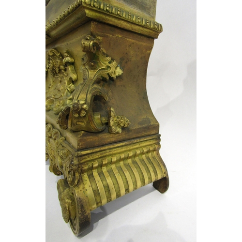 8047 - A 19th Century French gilt metal mantel clock by Henry Marc of Paris, the ornate base with dog head ... 