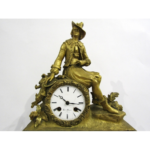 8047 - A 19th Century French gilt metal mantel clock by Henry Marc of Paris, the ornate base with dog head ... 