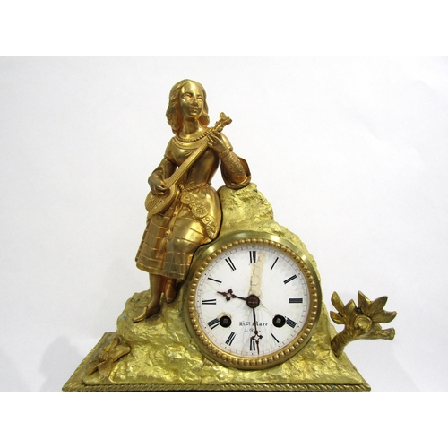 8050 - A 19th Century French gilt metal mantel clock, white enamel Roman numeral dial (a/f) signed 'Henry M... 