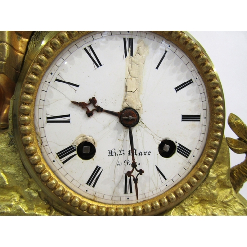 8050 - A 19th Century French gilt metal mantel clock, white enamel Roman numeral dial (a/f) signed 'Henry M... 