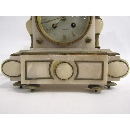 8053 - A 19th Century French alabaster mantel clock, the Roman numeral dial signed 'Fd Michelson A Valence'... 