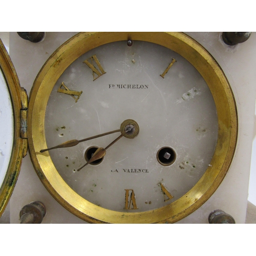 8053 - A 19th Century French alabaster mantel clock, the Roman numeral dial signed 'Fd Michelson A Valence'... 