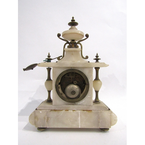 8053 - A 19th Century French alabaster mantel clock, the Roman numeral dial signed 'Fd Michelson A Valence'... 