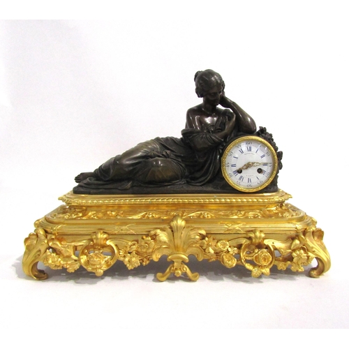 8061 - A 19th Century French bronze and ormolu/gilt metal mantel clock by Raingo Freres of Paris, the acant... 