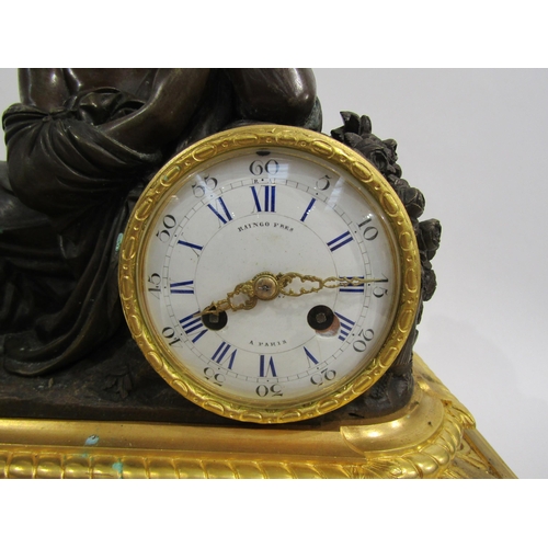 8061 - A 19th Century French bronze and ormolu/gilt metal mantel clock by Raingo Freres of Paris, the acant... 