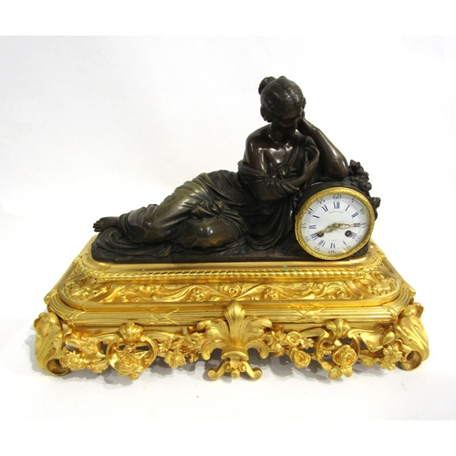 8061 - A 19th Century French bronze and ormolu/gilt metal mantel clock by Raingo Freres of Paris, the acant... 