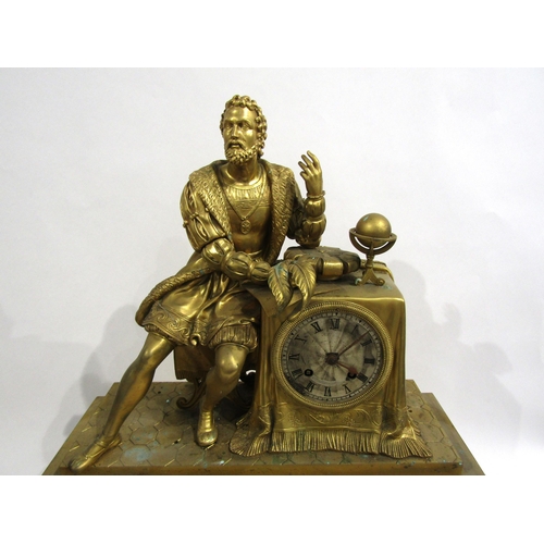 8043 - A large 19th Century gilt metal mantel clock, he ornate scroll design base surmounted by a distingui... 