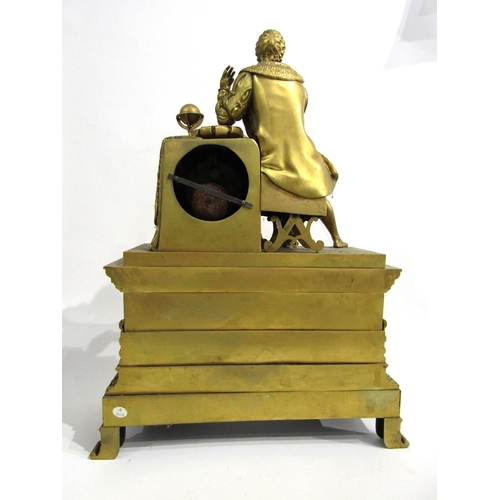 8043 - A large 19th Century gilt metal mantel clock, he ornate scroll design base surmounted by a distingui... 