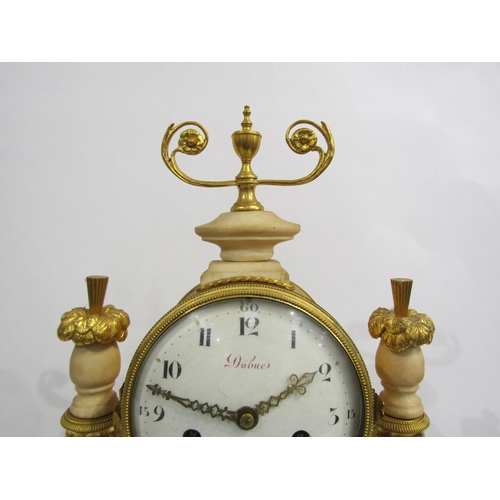 8052 - An early 19th Century French composite marble and gilt metal portico form mantel clock, the white en... 