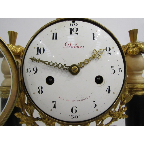 8052 - An early 19th Century French composite marble and gilt metal portico form mantel clock, the white en... 