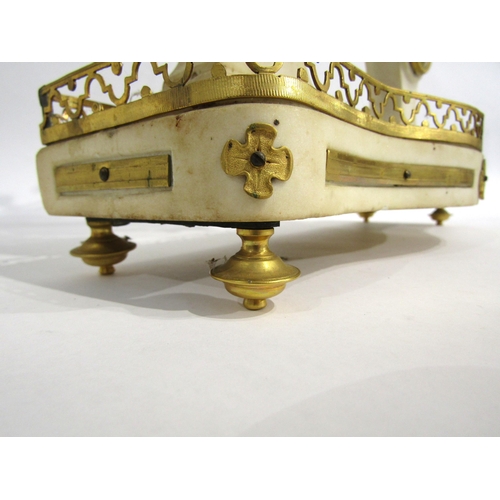 8052 - An early 19th Century French composite marble and gilt metal portico form mantel clock, the white en... 