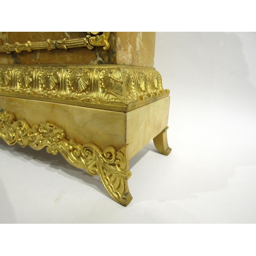 8040 - A large 19th Century ormolu/gilt metal and Siena marble mantel clock, the ornate layered base surmou... 