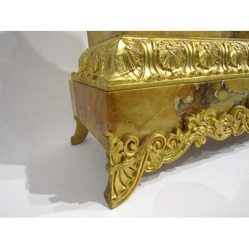 8040 - A large 19th Century ormolu/gilt metal and Siena marble mantel clock, the ornate layered base surmou... 