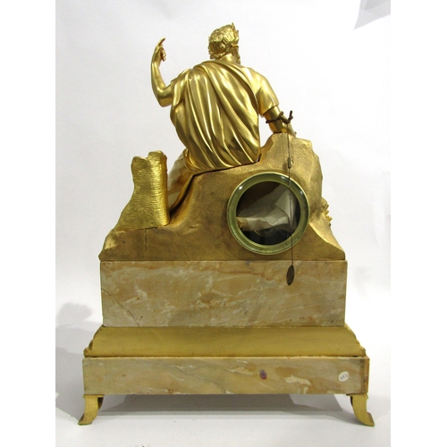 8040 - A large 19th Century ormolu/gilt metal and Siena marble mantel clock, the ornate layered base surmou... 