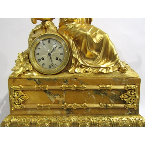 8040 - A large 19th Century ormolu/gilt metal and Siena marble mantel clock, the ornate layered base surmou... 