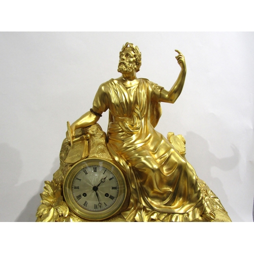 8040 - A large 19th Century ormolu/gilt metal and Siena marble mantel clock, the ornate layered base surmou... 