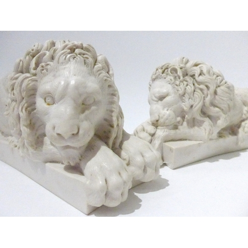 6100 - A pair of 'Chatsworth Lions' after Canova with W.Wyon, Arts Commerce Promoted medallions to bases, r... 