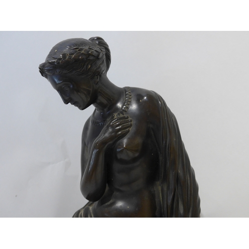 6104 - A bronze sculpture as a semi-clad female, no visible signature, 40.5cm high