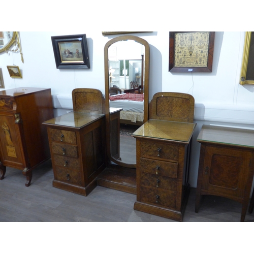 1010 - An early 20th Century nine piece bedroom suite comprising compactum wardrobe, double bed, mirrored d... 