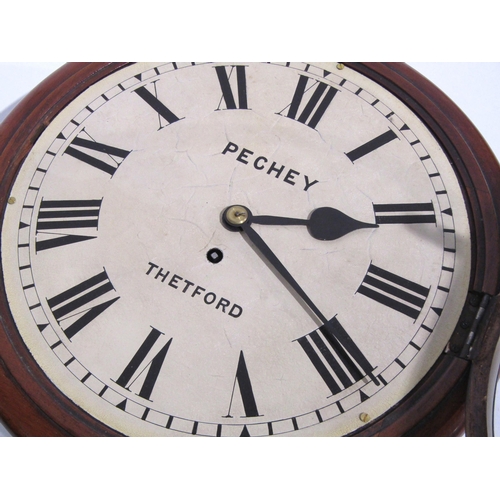 8024 - A Victorian English fusee dial clock by Pechey of Thetford, Roman numerated, 12'' dial, mahogany cas... 