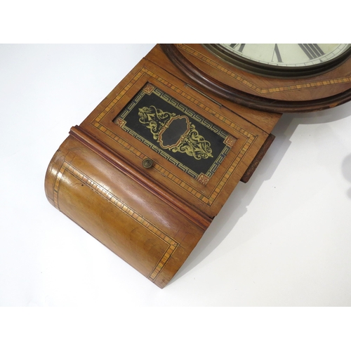 8016 - A walnut drop dial parquetry inlaid wall clock by G. W. Harvey of Wellington, with ornate gilt and b... 