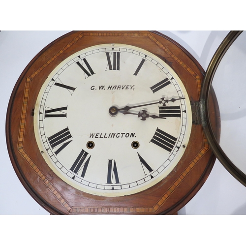 8016 - A walnut drop dial parquetry inlaid wall clock by G. W. Harvey of Wellington, with ornate gilt and b... 