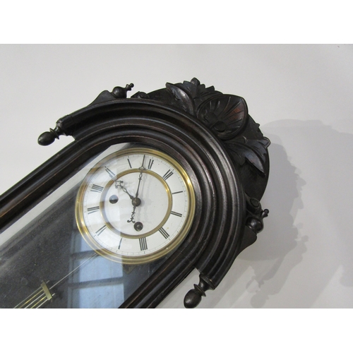 8017 - A ebonised wall hanging clock with white Roman numeral chapter ring, case having been painted black,... 