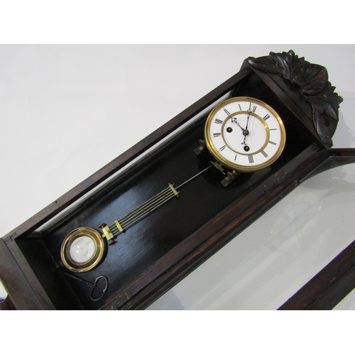 8017 - A ebonised wall hanging clock with white Roman numeral chapter ring, case having been painted black,... 