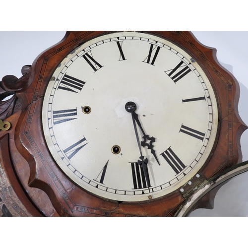 8014 - A Victorian walnut and parquetry inlaid drop-dial wall clock, the 12