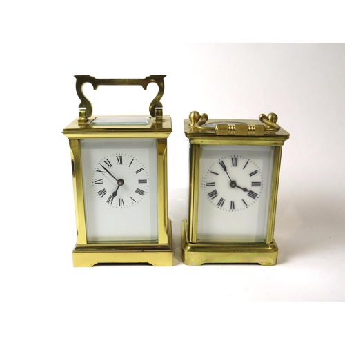 8107 - Two brass cased carriage timepieces, one with movement stamped with Duverdrey & Bloquel lion mark an... 