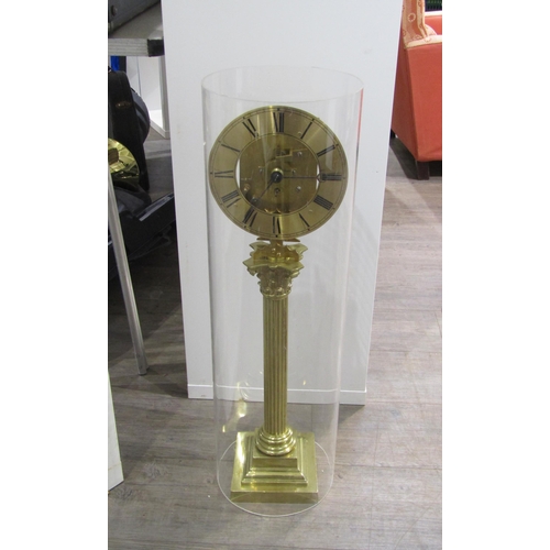 8030 - A brass column form skeleton clock, with Roman numeral chapter ring on a single fusee movement, with... 