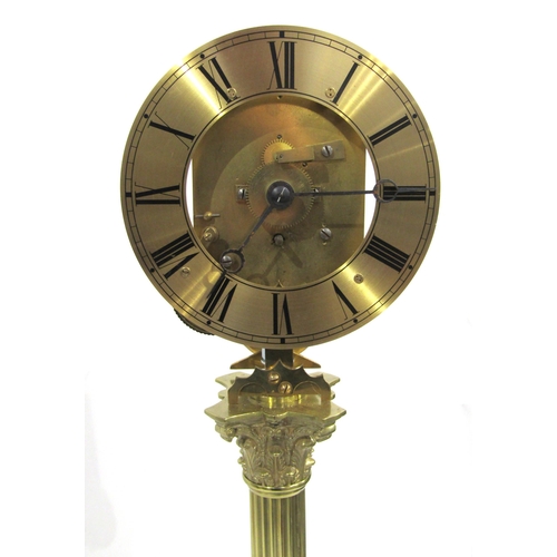 8030 - A brass column form skeleton clock, with Roman numeral chapter ring on a single fusee movement, with... 