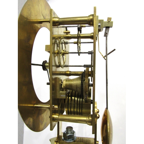 8030 - A brass column form skeleton clock, with Roman numeral chapter ring on a single fusee movement, with... 