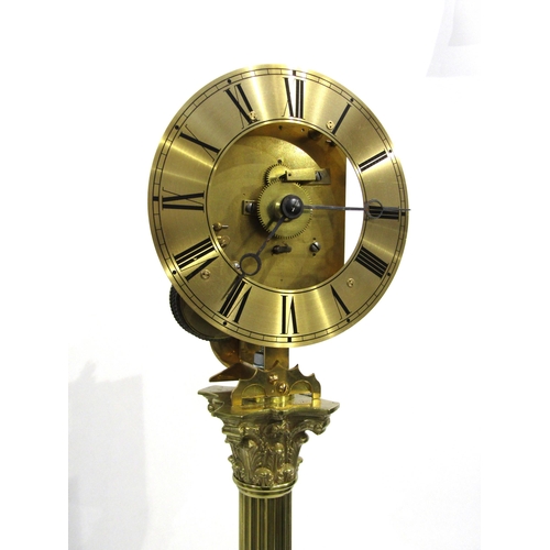 8030 - A brass column form skeleton clock, with Roman numeral chapter ring on a single fusee movement, with... 